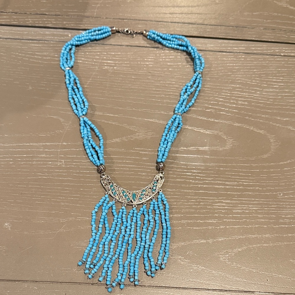 Bijoux Turner Blue Beaded Necklace with Silver Accents
